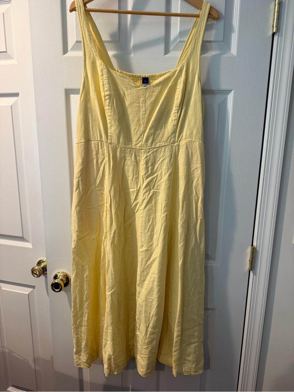 Old Navy Yellow Linen Midi Sundress XL Smocked Back Pockets
